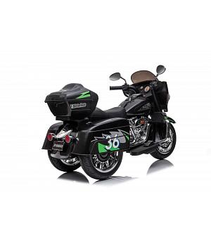 Motocicleta de batería 12V, 3 ruedas,  negra, ASIENTO PIEL, RUEDAS GOMA - LE3207